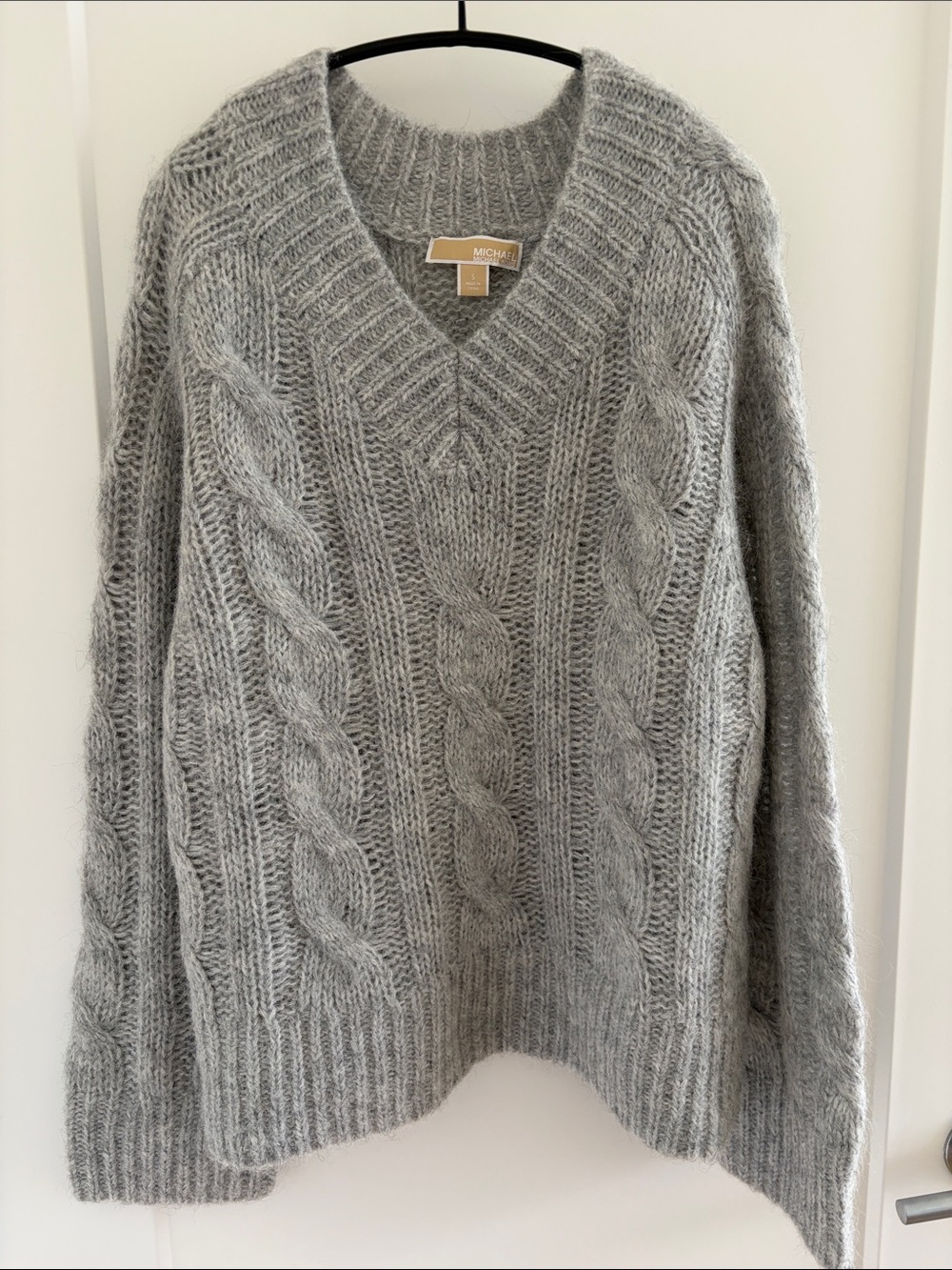 MICHAEL Michael Kors Gray Cable Knit V-Neck Sweater